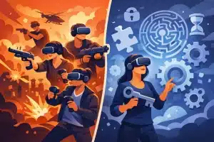 VR-Spielgenres für Gruppen: Action oder Rätsel?